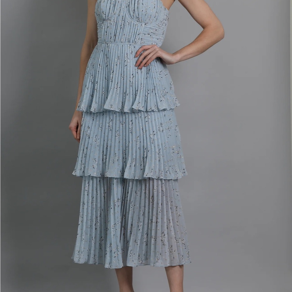 Self-Portrait Metallic Floral Tiered Midi Dress